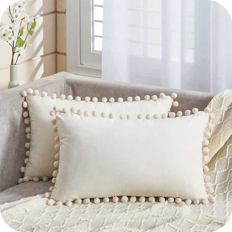 Housse de coussin - 30x50 cm - Blanc crème - Lot de 2 - Velours doux (1/4)