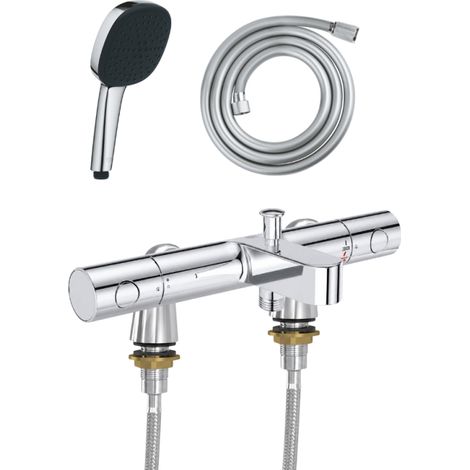Mitigeur baignoire thermostatique GROHE Grohtherm 800 Cosmopolitan 1/2 avec colonnettes Idro'Flex + Douchette 2 jets Comfort + Flexible (1/4)
