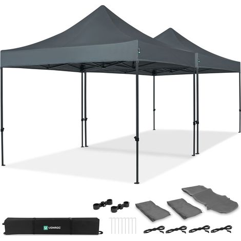 VONROC Tente de réception Premium Easy-Up – 6x3 m  Ensemble incl. 2x tente de fête et 1x kit de connexion - Gris (1/4)