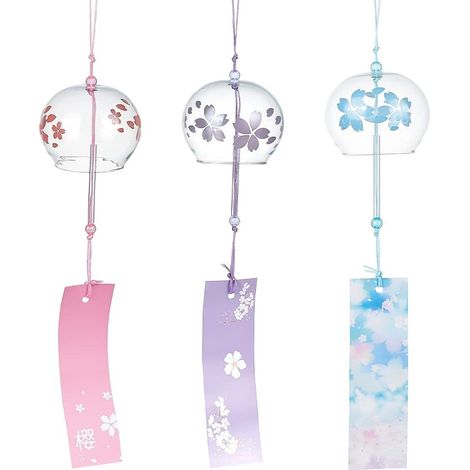 3 pièces Carillons Éoliens Japonais Rose Bleu Clair Violet Fleur Cloches à Vent Pendentifs en Verre Faits à la Main pour Cadeau de Festival de Mariage, Décorations D'Extérieur D'Intérieur (1/5)