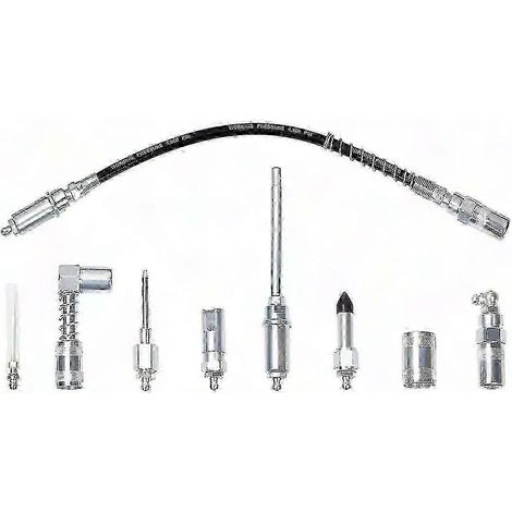 Ensemble de 9 embouts de graissage pour pistolet, raccords rapides à graisse, accessoires complets de lubrification, kit de couplage universel pour outillage. (1/5)