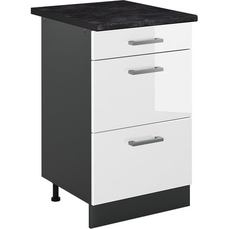 Küchenunterschrank R-Line, Weiß Hochglanz/Anthrazit, 50 cm Arbeitsplatte Anthrazit, Vicco