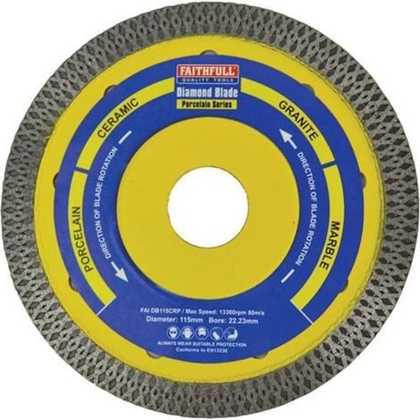 Faithfull FAIDB115CRP Porcelain Diamond Blade 115 x 22.23mm for Precision Cutting of Porcelain and Ceramic Tiles