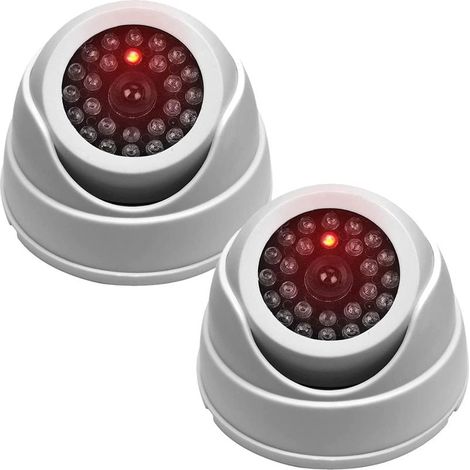 Lot de 2 caméras de vidéosurveillance factices en dôme étanches avec lumière LED réelle Blanc (1/5)