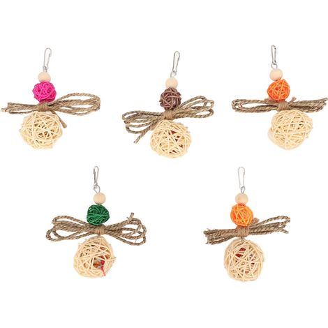 Jouet De Boule De Rotin Suspendu D'oiseau De 5 Pièces, Jouets à Mâcher De Perroquet Colorés De Meulage De Dents Résistantes Aux Morsures Sûres pour Les Oiseaux De Perroquets (1/5)