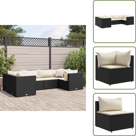 The Living Store 6-tlg. Garten-Lounge-Set mit Kissen Schwarz Poly Rattan - Gartensessel (1/5)