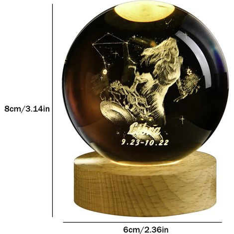 Veilleuse boule de cristal (lumière froide), lampe sculptée en 3D, décoration intérieure (1/2)