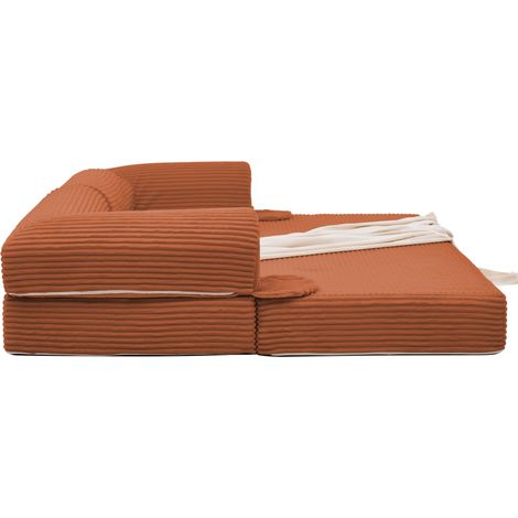 Canapé-lit 2 places en tissu côtelé beige, convertible en lit futon pour salon et studio (1/5)