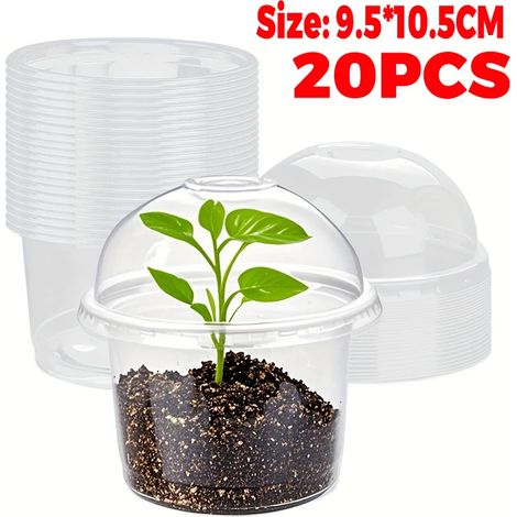 (20 pièces) Pots de pépinière avec couvercle, pots de jardinage transparents en plastique, pots pour observer les racines, conteneurs de germination. (1/4)
