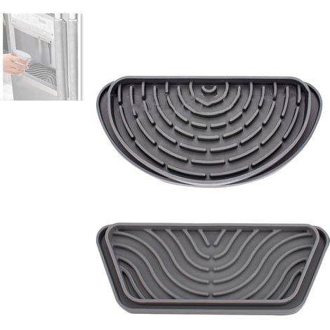 2 tapis récupérateurs d'eau pour bac à eau de réfrigérateur, en silicone, rectangulaires et semi-circulaires, anti-débordement, anti-éclaboussures, anti-chutes de glaçons (1/5)