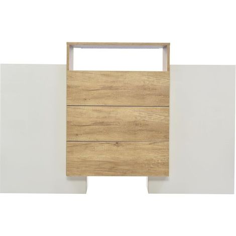 Sideboard, Moderner Kommode, Schrank 140cm, Hochglanz-Weiß und Holzfarbe, Mehrfarbige LED-Lichteffekte. Stilvolle Aufbewahrungslösung (Teilweise glänzende Oberfläche) (1/5)