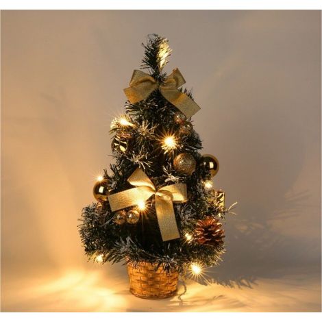 Arbre De Noël Miniature - Avec Lumières Led - Base En Corde Naturelle - 30 Cm - Pour Décoration De Bureau Ou Table - 1 Pièce (1/5)