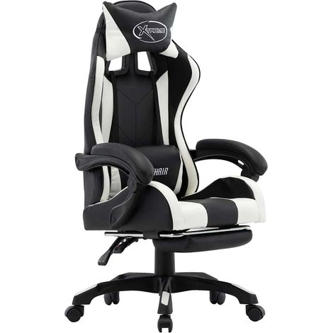 vidaXL Silla gaming con reposapiés cuero sintético blanco y negro (1/4)