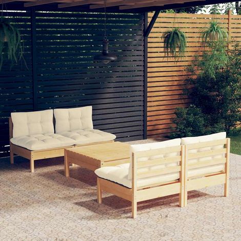vidaXL Muebles de jardín 5 piezas cojines madera de pino crema (1/5)