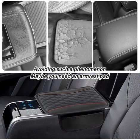 Cuscino per bracciolo auto, cuscino per bracciolo in microfibra con 2 tasche portaoggetti, accessorio per interni auto, copri bracciolo per la maggior parte dei veicoli (nero) (1/4)