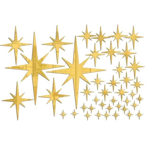 Pegatinas acrílicas con forma de estrella y efecto espejo, autoadhesivas, decoración moderna para el hogar, 42 unidades, color dorado. (1/2)