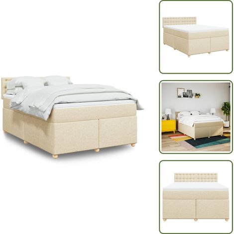 Boxspringbett mit Matratze Creme 160x200 cm Stoff - Boxspringbett - Boxspringbetten - Bett - Schlafzimmermöbel
