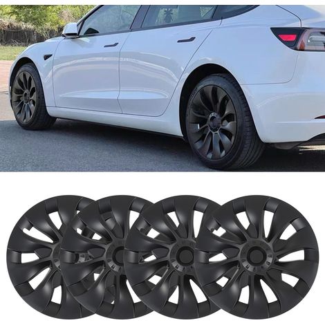 (T04) (Video verfügbar) 4 mattschwarze Radkappen für 18-Zoll-Felgen des Tesla Model 3 (Cherry Blossom Edition, unmarkiert) (große Größe) (Übergewicht) (1/5)
