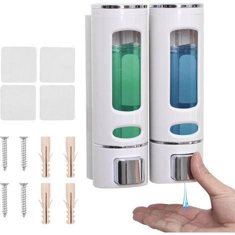 (2 pièces) Distributeur de gel douche 400 ml, flacon adhésif, flacon de voyage écologique en ABS (1/5)