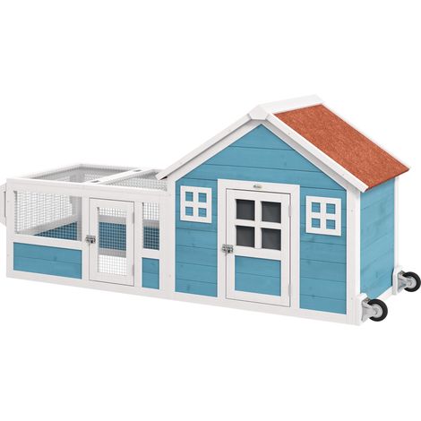 Grande cage lapin, bleu, 162,5x59,2x77,6 cm, 2 fenêtres décoratives, 1 porte, 1 rampe, toit asphalte (1/5)