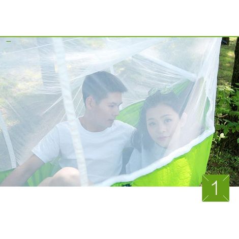 Amaca da campeggio per esterni, zanzariera portatile, altalena blu (sfondo blu e tenda bianca) 260140 cm (1/3)