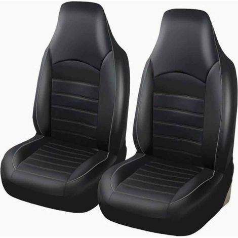Housse De Siege Avant - Simili-Cuir - Compatible Airbag - Universelle Pour Voiture - Noir Et Gris - 2 Pieces (1/5)