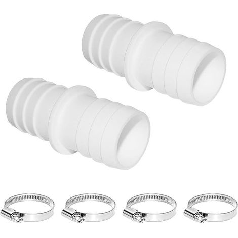 Raccord Tuyau Piscine 38mm avec 4 Colliers Inox, Raccord Tuyau d'Arrosage et Adaptateur Prise Balai Piscine, Connecteurs pour Tuyaux de Filtration, Nettoyage et Circulation d'Eau (1/4)
