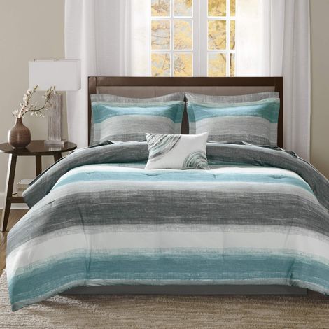 Parure de lit et Couette en Coton, Turquoise, lit jumeau (1/5)