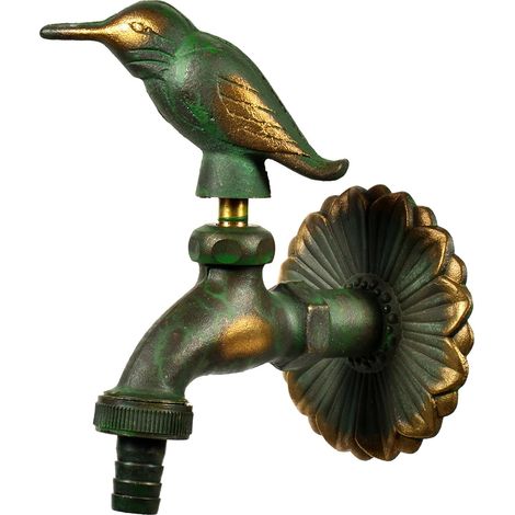 Robinet de jardin extérieur vintage en laiton avec design d’animaux mignons et cache décoratif à motifs de pétales, robinet antique adapté pour balcon et terrasse-Oiseau
