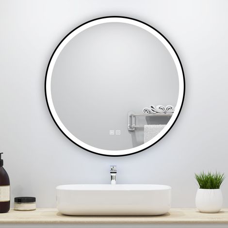 Ocean miroir lumineux rond 70x70cm avec Anti-buée + 3 Couleurs + Dimmable, Mural Miroir salle de bain rond