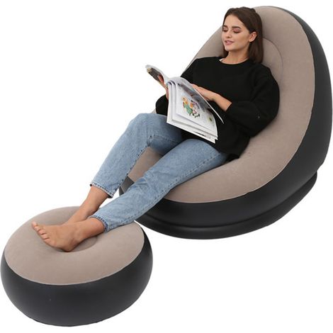 Chaise Gonflable Pliable avec Tabouret, Confortable pour Camping Voyage Extérieur (1/5)