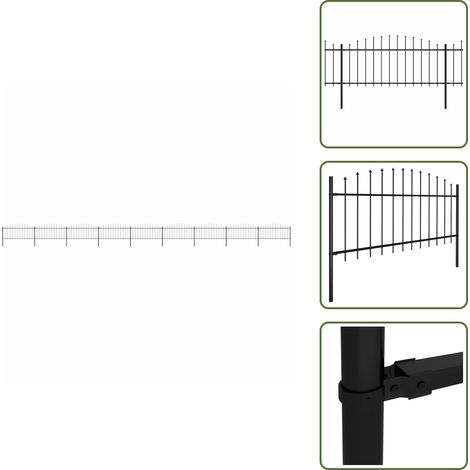 Clôture de jardin à dessus en lance Acier (0,5-0,75)x15,3m Noir - Clôture De Jardin - Clôture En Acier - Clôture Moderne - Clôture Design - Clôture Sécurisée
