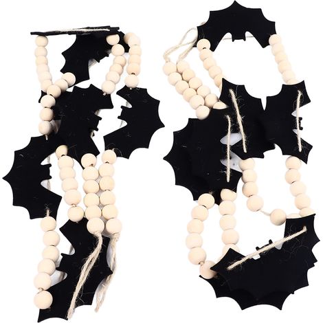 Guirlande décorative Halloween 2 pièces en feutre chauves-souris perles bois pour fêtes magasins (1/5)