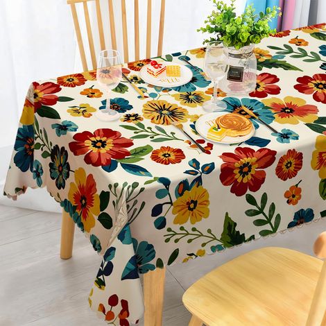 Nappe rectangulaire résistante aux intempéries, lavable, en polyester, motif fleurs sauvages, pour extérieur, jardin, cuisine, salle à manger, balcon, pour 2 à 3 personnes, imperméable et durable, 100 (1/5)
