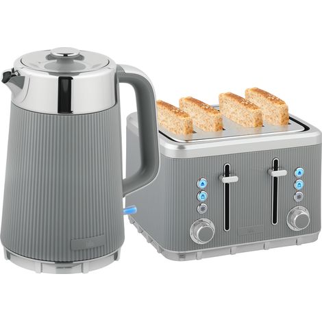 HOMCOM 1.7L 3000W Rapid Boil Kettle and 4 Slice Toaster Set Crumb Tray Taupe (1/5)