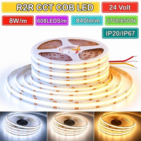 Striscia LED COB CCT da 608 LED al Metro DC24V 2700-6500K 5 Metri  IP20 (1/5)