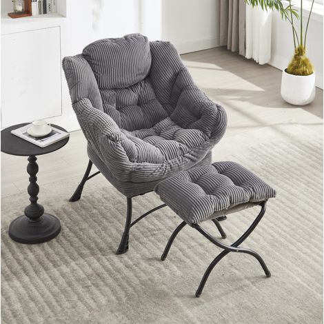 Sillón lounge con reposapiés 69.9x64x95 cm gris en acero y flanela con bolsillo lateral (1/5)