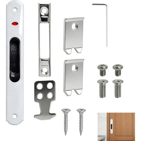 Serrure Porte Coulissante, Verrou Porte Coulissante, Verrou Unilatéral en Acier Inoxydable et Alliage de Zinc, Serrure de Porte Fenêtre Coulissante en Verre Aluminium, avec Accessoires Montage, Blanc (1/5)