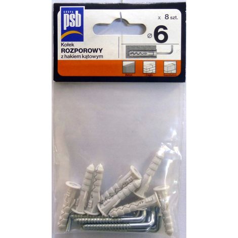 Tasselli ad espansione da 6 mm con gancio angolare, confezione da 8