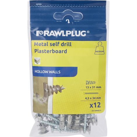 Rawlplug Metal Self-Drill Plasterboard Fixing Pack Of 12