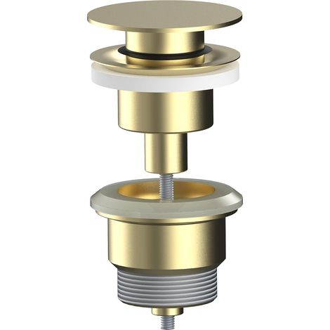 1 - Bouchon Plat - Valve Clic-Clac Universelle - Compatible Trop-Plein Et Sans Trop-Plein - Installation Facile G1-1/4 - Pour Lavabo Salle De Bain - Or Brossé