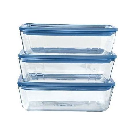 Set aus 3 Aufbewahrungsboxen mit Deckel - PYREX - Null Plastik - Glas - Rechteckig - 0,8 L