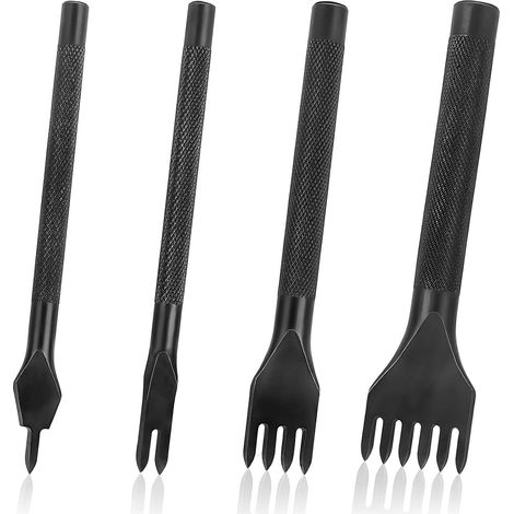 CCYKXA 4Pcs 4mm DIY Hole Punch Tool Kit Leather Craft Steel Hole Punch Sewing Tools Lacing Sewing Chisel Set 1/2/4/6 Prongs (1/5)