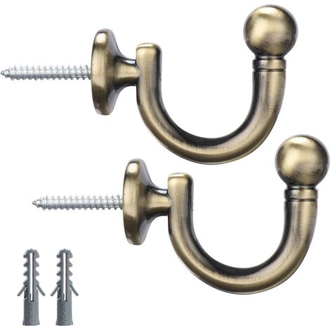 Lot de 2 Embrasses de Rideau à Tête Ronde - Crochets Muraux pour Fenêtre, Vêtements, Manteau, Chapeau - Porte-Serviettes - Bronze (1/5)