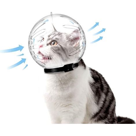 Muselière Respirante pour Chat en Forme de Boule - Transparent Anti-Morsure Anti-léchage - Cagoule de Protection - Masque de Toilettage pour Bain, Rasage, Coupe des Ongles (1/5)