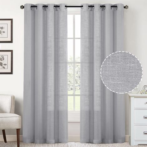 Rideaux en lin avec œillets, 2 pièces Rideaux en tulle, Rideaux à œillets, rideau de fenêtre de salon, 132 x 182 cm (gris) (1/5)