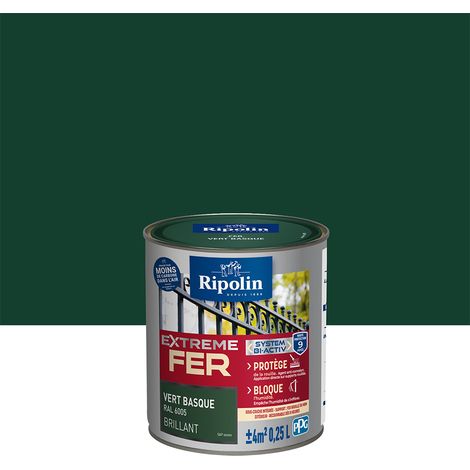 Ripolin – Peinture pour fer extérieur 0,25L – Brillant – Vert basque RAL 6005 – Protection anti-corrosion – Application directe sur supports rouillés