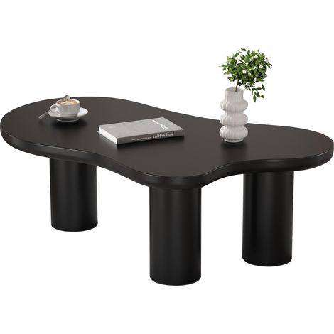 Mesa de centro irregular en forma de nube, superficie de fácil cuidado, con 3 patas de PVC, ideal para salón, oficina y dormitorio (negro) (1/5)