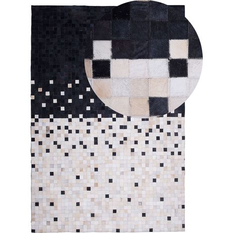 Tapis Rectangulaire Noir et Beige en Cuir Patchwork pour Intérieur au Style Moderne 140 x 200 cm Beliani