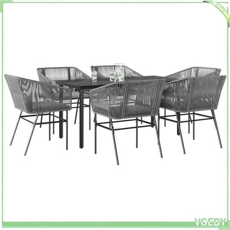 Ensemble table et chaises - FAF7291712450945 - 6 places - Poly rotin gris - Table verre trempé 160x80 cm (1/5)